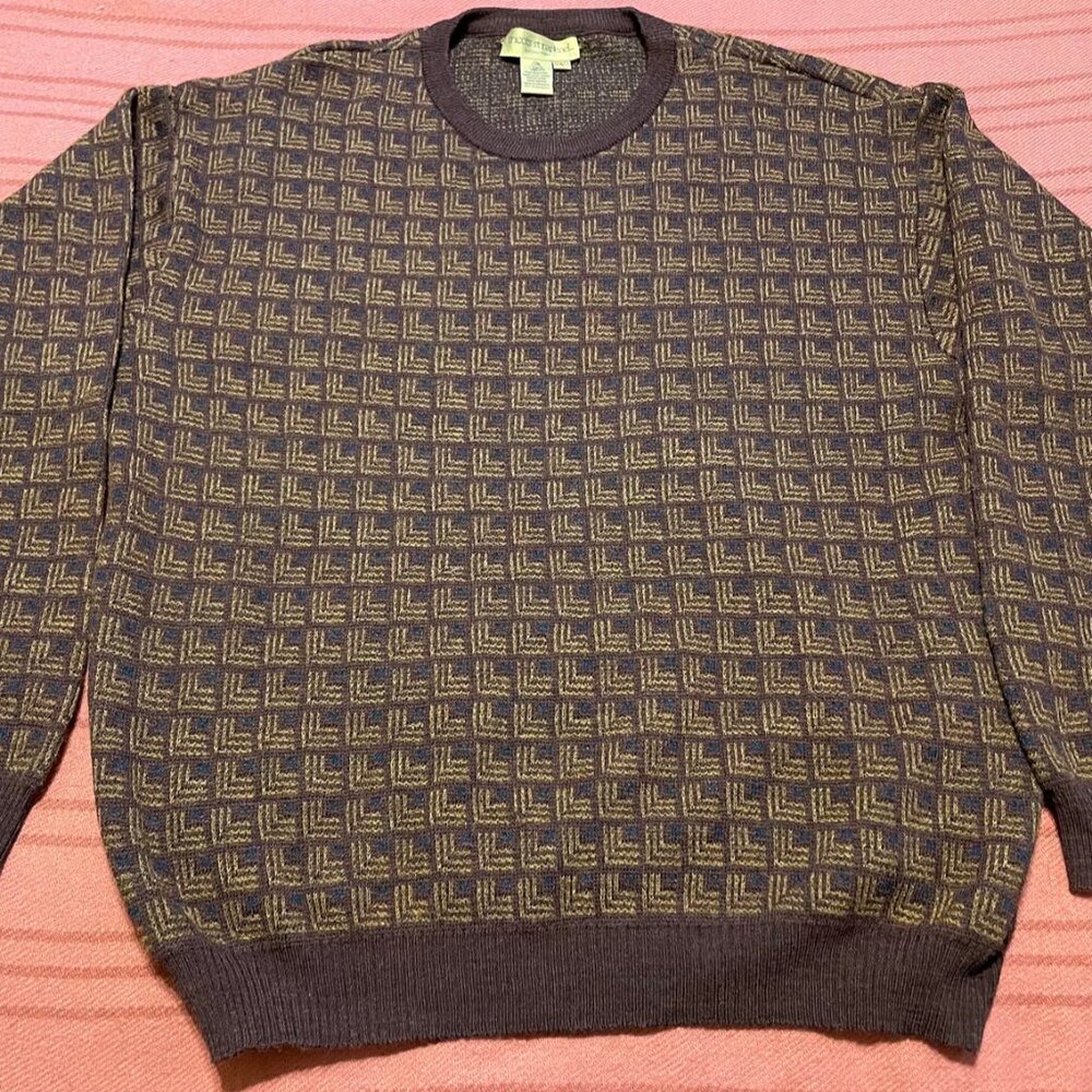 Vintage Grandpa Sweater Geometric Pattern by Tricots St Raphael 100% Wool Adult